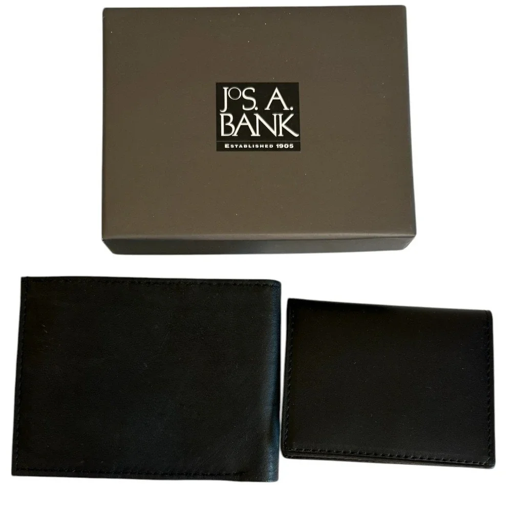 Jos. A. Bank Mens Black Leather Bi-Fold Wallet with Removable‎ Card Case NIB